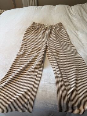 Wide Leg Striped Pull-On Pants - Brown Stripe